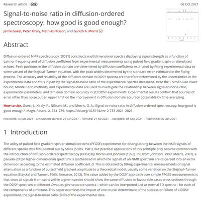 Signal-to-noise ratio in diffusion-ordered spectroscopy